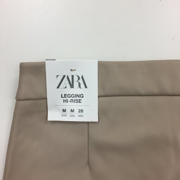 NWT ZARA Taupe VeganFaux Leather High Rise Waist Zip Ankle Hem Leggings Pants - Picture 9 of 13